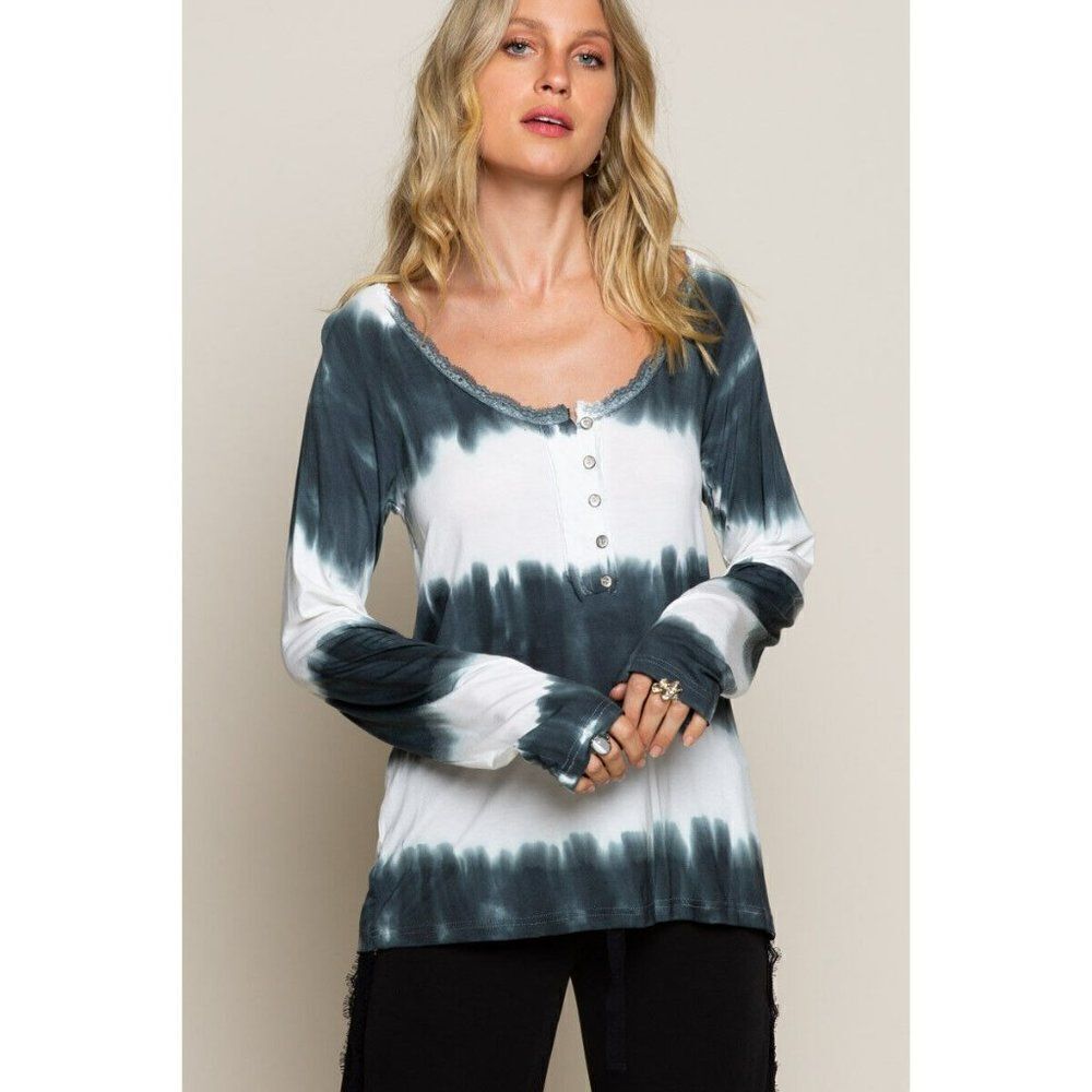 SALE! POL Soft Knit White Indigo Stripe Tunic Shirt Tie Dye Summer Springs